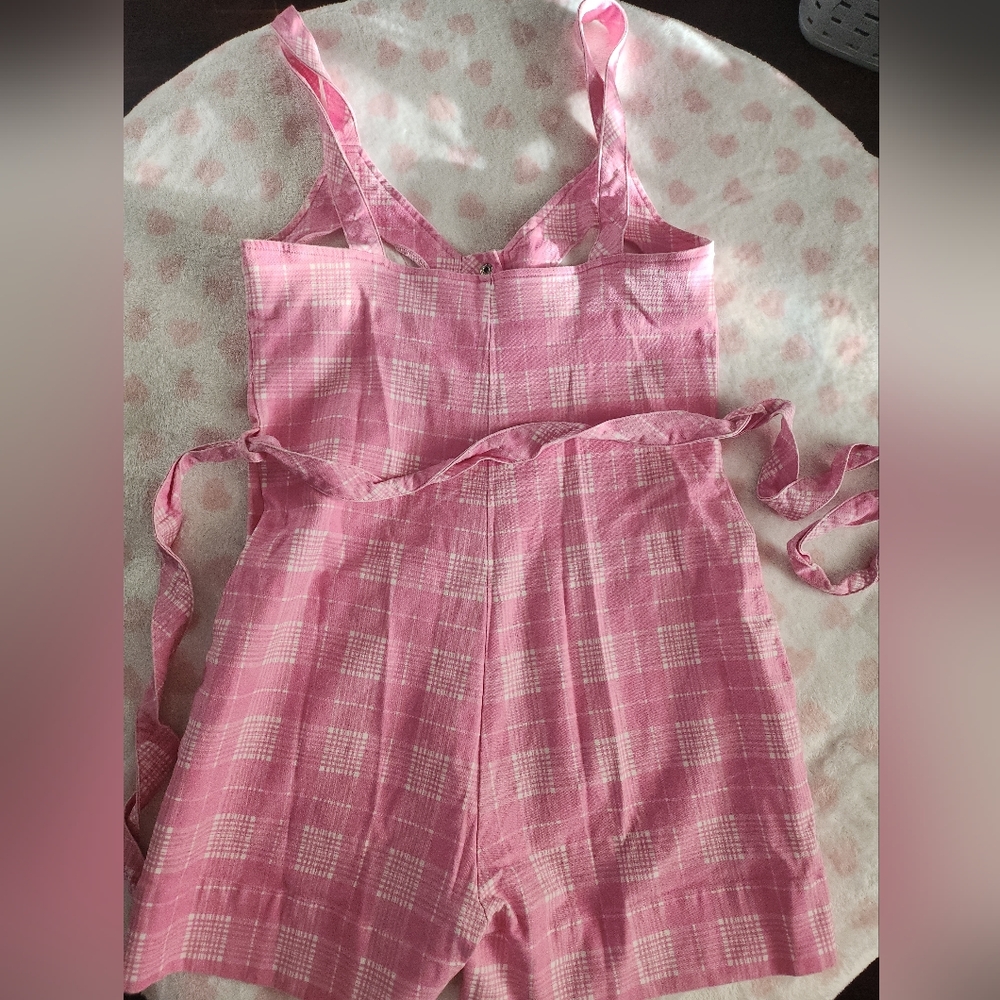 Blackmilk Pink Plaid Utility Playsuit Romper Size AUS 12 US 8 Large - Picture 3 of 9
